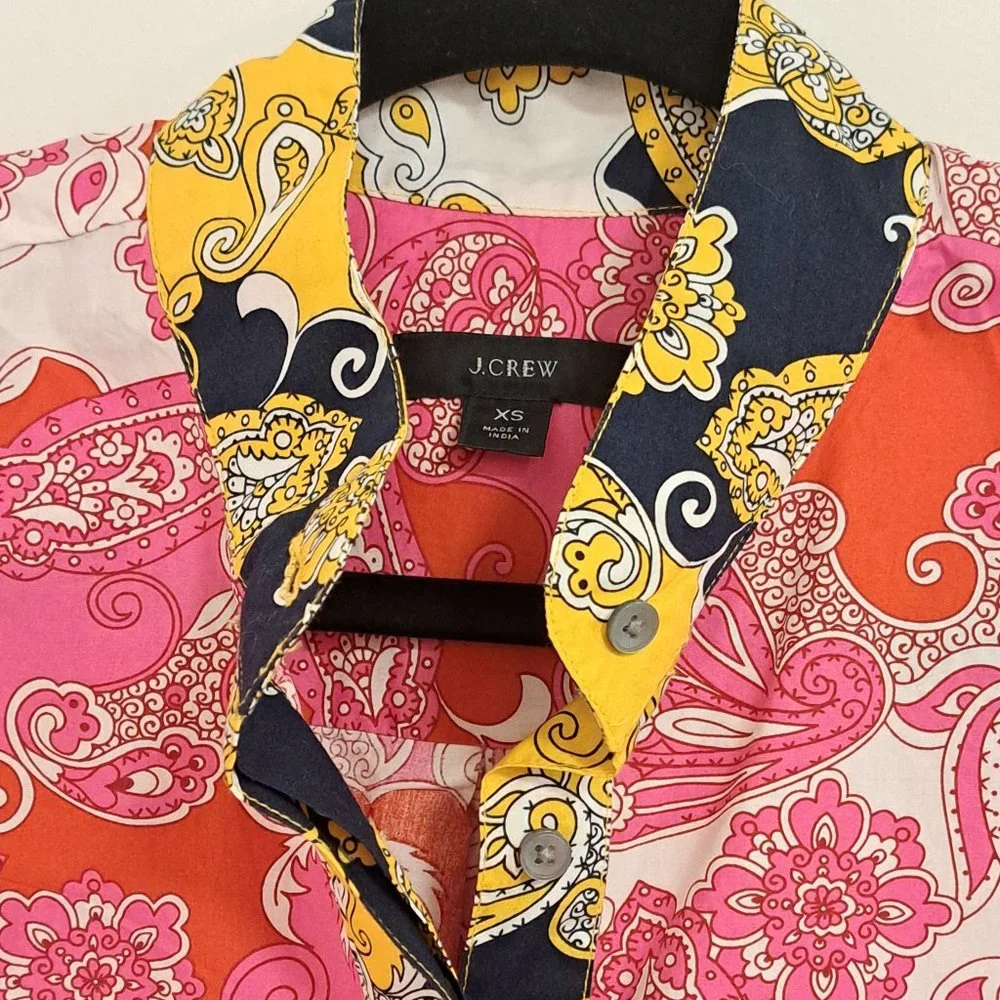 J Crew Paisley Pink Button Down Shirt Size XS